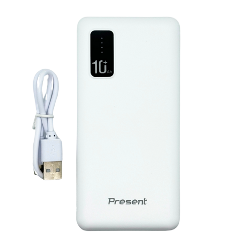 Batterie externe power bank blanche 10 000 mAh avec activation automatique – recharge rapide pour smartphones et tablettes